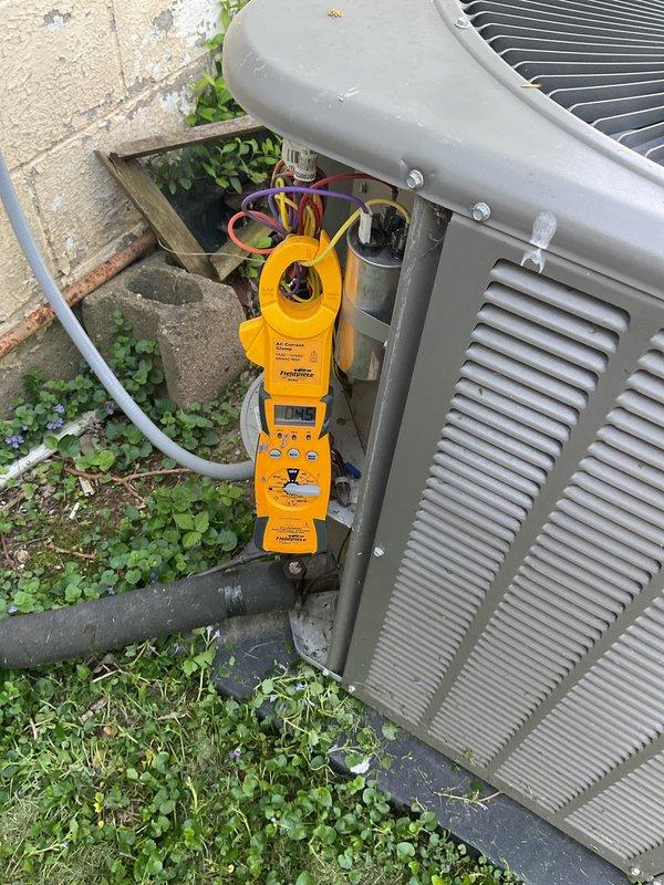Completed planned maintenance on Lennox residential HVAC system including filter replacement with 20x20x4 filter. Performed electrical diagnostics using clamp meter to verify proper amperage draw and system operation. Inspected outdoor condensing unit, confirmed proper operation of compressor and condenser fan, and verified all components functioning within normal parameters.