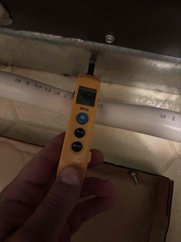 Completed annual Platinum Level maintenance on 4-year-old HVAC system during second scheduled visit. Performed comprehensive system inspection including temperature diagnostics using infrared thermometer on air handling components and ductwork, verified proper airflow through supply and return plenums, and documented temperature differentials across system components. Inspected PVC condensate drain lines in overhead installation, confirmed proper drainage and secure mounting. System operating within normal parameters with all measurements recorded for service history.