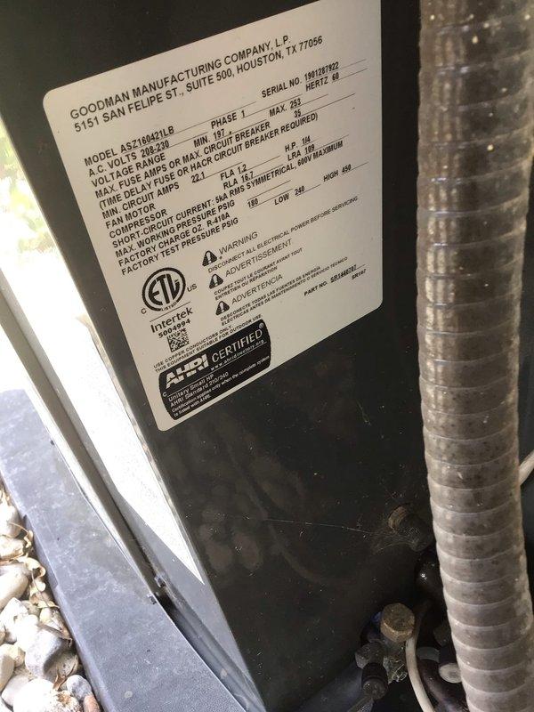 Completed platinum level annual maintenance on a single Goodman GSX140481B residential air conditioning system. Performed comprehensive inspection of outdoor condensing unit, verified proper operation of all components, and replaced 20x25x5 air filter as part of scheduled preventive maintenance program. Unit found in good operating condition with proper clearance and installation on vibration dampening pad.