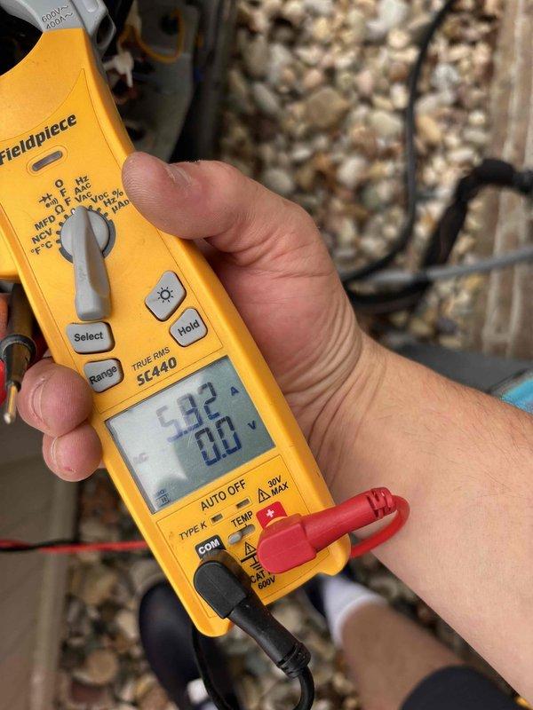 Completed annual Gold Level preventive maintenance on 6-year-old HVAC system. Performed comprehensive system inspection including electrical diagnostics using digital multimeter to verify voltage, amperage, and capacitance readings. Measured system temperatures and pressures to ensure optimal refrigerant charge and proper operation. All electrical connections tested and found within manufacturer specifications. System operating efficiently with no deficiencies noted. Installed new 16x25x5 filter as part of maintenance service. Documented system performance with photos for service records.