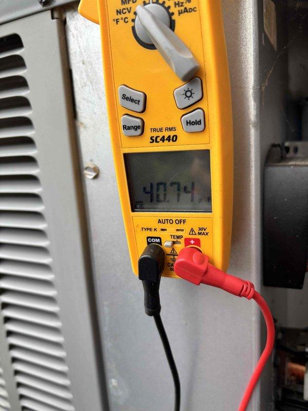 Completed annual Gold Level preventive maintenance on 6-year-old HVAC system. Performed comprehensive system inspection including electrical diagnostics using digital multimeter to verify voltage, amperage, and capacitance readings. Measured system temperatures and pressures to ensure optimal refrigerant charge and proper operation. All electrical connections tested and found within manufacturer specifications. System operating efficiently with no deficiencies noted. Installed new 16x25x5 filter as part of maintenance service. Documented system performance with photos for service records.