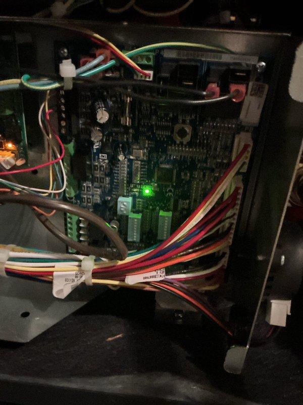 Completed platinum level preventive maintenance on single HVAC system as part of quarterly maintenance agreement first visit. Performed comprehensive system inspection including temperature diagnostics with digital gauge recording 103.5°F readings at equipment location. Inspected and verified proper operation of control board, confirming all electronic components, integrated circuits, and terminal connections functioning correctly with power indicator LED illuminated. Checked all wire terminations and harness connections to circuit board for secure attachment. Evaluated refrigerant lines and associated piping with hose clamps properly secured. System operating within normal parameters with all controls responding appropriately.