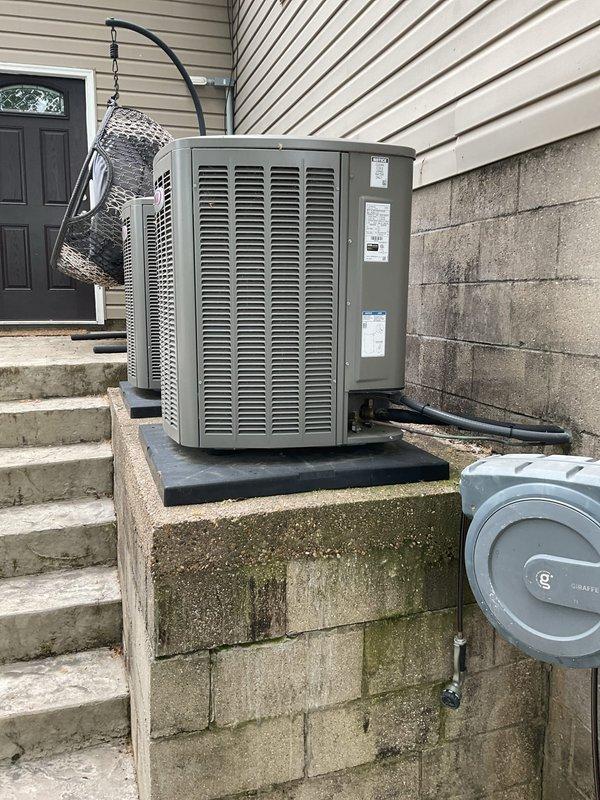 Completed comprehensive Platinum Level planned maintenance on dual Lennox air conditioning systems, both approximately 3 years old. Performed full system inspections including cleaning condenser coils, checking refrigerant levels and pressures, testing electrical connections and capacitors, verifying proper airflow, and replacing air filters (20x25x5 and 16x25x5). Both outdoor units showed good operational condition with proper installation on vibration-dampening pads and adequate clearance for airflow. Verified all safety controls, tested thermostat operation, and confirmed both systems are cooling efficiently with no issues detected. This represents the second annual visit for these systems, with maintenance contract renewal confirmed for continued service coverage.