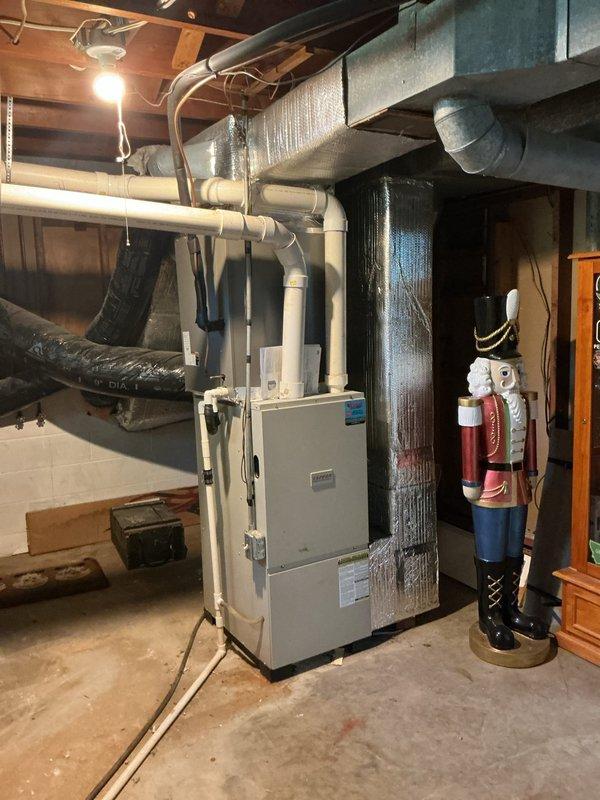 Completed comprehensive Platinum Level annual maintenance on single HVAC system during first-year service visit. Performed full inspection and maintenance procedures on basement-installed furnace unit and outdoor Lennox condenser, including filter replacement with 16x25x1 filter, system performance verification, and standard preventive maintenance protocols on both indoor and outdoor components to ensure optimal operation for the upcoming season.