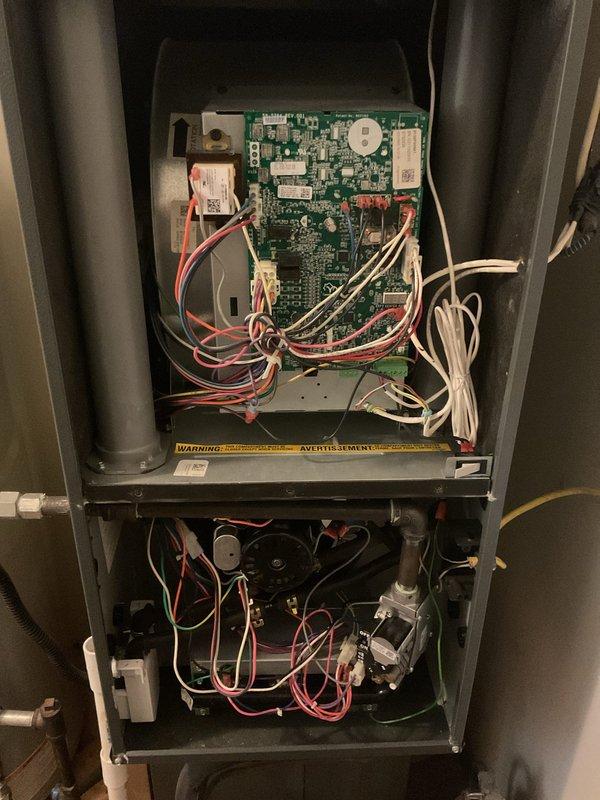 Completed Gold Level annual maintenance inspection on residential HVAC system. Performed comprehensive examination of control board, electrical connections, gas valve assembly, and blower components, documenting equipment condition with photos of manufacturer data plate and internal components. All system components found operating within normal parameters during this first annual service visit.