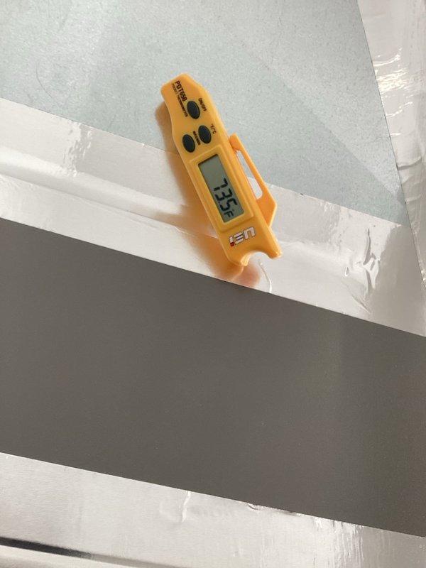 Conducted follow-up site visit to verify HVAC system performance after recent installation. Measured and documented supply air temperatures at multiple registers throughout the home, recording readings of 73.5°F at supply diffuser and verified proper airflow distribution at floor register locations. All measurements indicated system operating within normal parameters; no deficiencies identified or corrective action required.