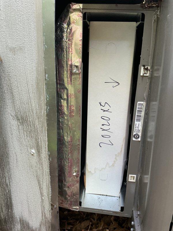 # HVAC Maintenance Completed

Performed Platinum Level preventive maintenance on single residential HVAC system during first scheduled visit. Inspected outdoor condensing unit, verifying proper leveling and operational integrity of electrical components and control board. Documented condition of exterior electrical panel, noting significant rust and corrosion on interior surfaces requiring monitoring. Verified all wire connections and internal circuitry functioning within normal parameters. System operational and ready for continued service with 20x20x5 filter specification noted for homeowner reference.