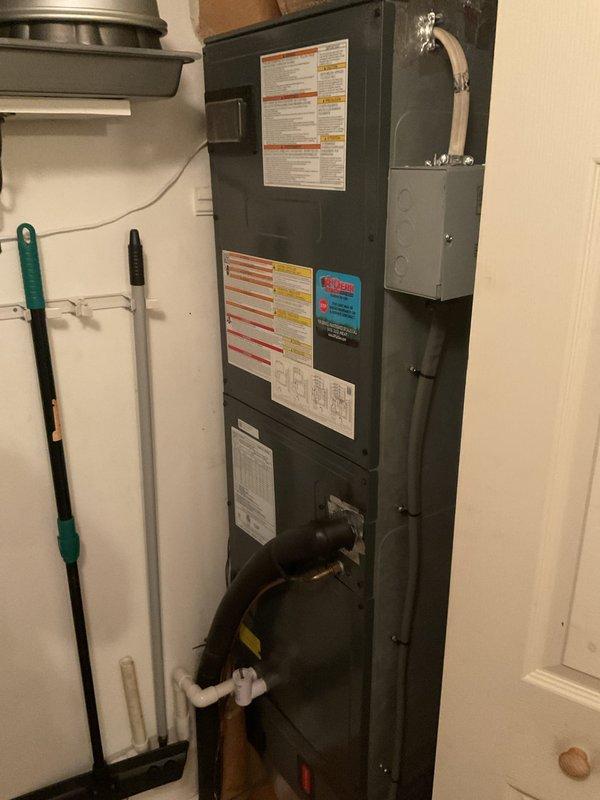 Completed monthly planned maintenance on a 7-year-old HVAC system. Inspected air handler unit in mechanical closet, verified proper operation of all components, and checked refrigerant lines and electrical connections. Noted 16x20x5 filter size for ongoing maintenance schedule.