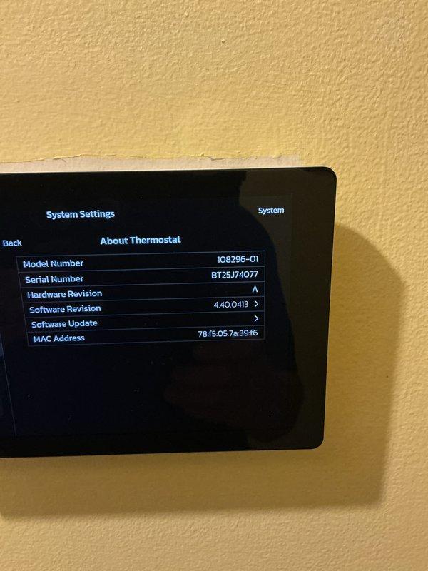 Completed annual Platinum Level maintenance on a single-system residential HVAC unit. Performed comprehensive system inspection, verified thermostat connectivity and proper Wi-Fi communication with network, confirmed all system settings and software version 4.40.0413 operating correctly. Documented system information including model and serial numbers, replaced 20x20x5 air filter, and verified all mechanical and electrical components functioning within manufacturer specifications.