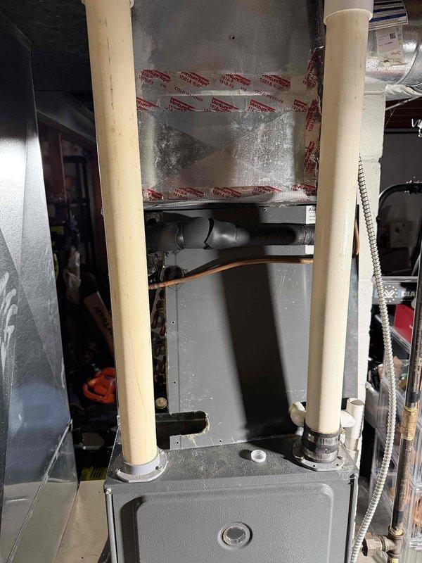 Conducted follow-up site visit to basement HVAC system to assess coil pan replacement requirements. Inspected air handler unit and confirmed coil pan deterioration requiring replacement. Documented system model and serial number, photographed damaged pan and unit configuration to determine optimal repair approach—either lift-and-replace method if coil can remain in cabinet, or full coil removal with refrigerant pump-down if extraction necessary. Estimated half-day repair timeline with no additional helper required, and coordinated part ordering for coil pan replacement.