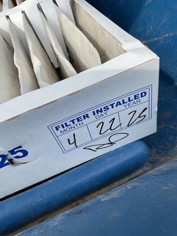 Completed annual planned maintenance on 8-month-old HVAC system during second visit. Replaced 16" x 25" x 5" pleated air filters and documented installation with date marking on filter box label. Inspected system components and verified proper operation. Customer approved annual maintenance renewal for continued service.