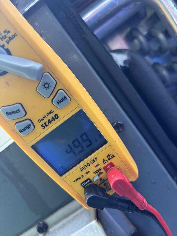Completed second annual Platinum Level maintenance visit on 9-year-old single HVAC system. Performed comprehensive system diagnostics using Fluke SC440 multimeter, recording electrical measurements including voltage readings of 3475 and resistance testing showing 0.05 ohms to verify proper component operation and electrical integrity. Inspected all system components, verified operational parameters, and noted 16x25x5 filter specification for maintenance records. System requires service agreement renewal for continued coverage.