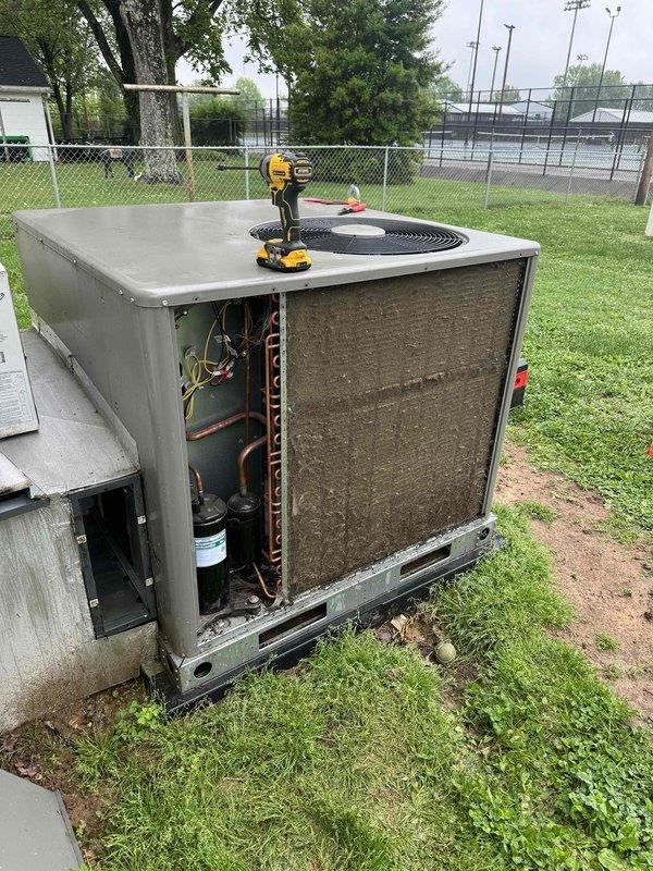 # HVAC Maintenance Summary

Completed annual planned maintenance on a one-year-old packaged HVAC unit. Accessed unit exterior panels, inspected internal components including compressor and refrigerant lines, and replaced heavily soiled 16x20x5 air filter. All systems operational upon completion of routine maintenance procedures.