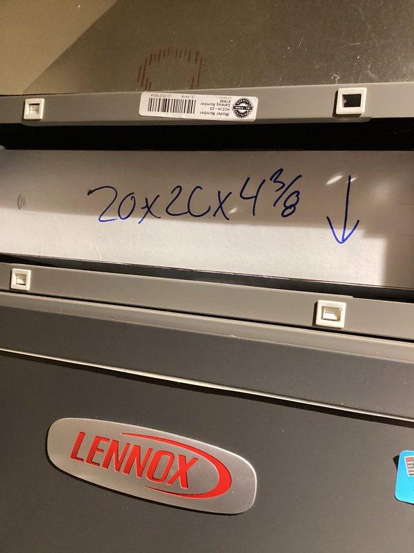 Completed first scheduled quarterly maintenance visit on Lennox HVAC system. Verified and documented filter specifications as 20x20x4⅝ inches, checked unit levelness and inspected all accessible components for proper operation and condition.