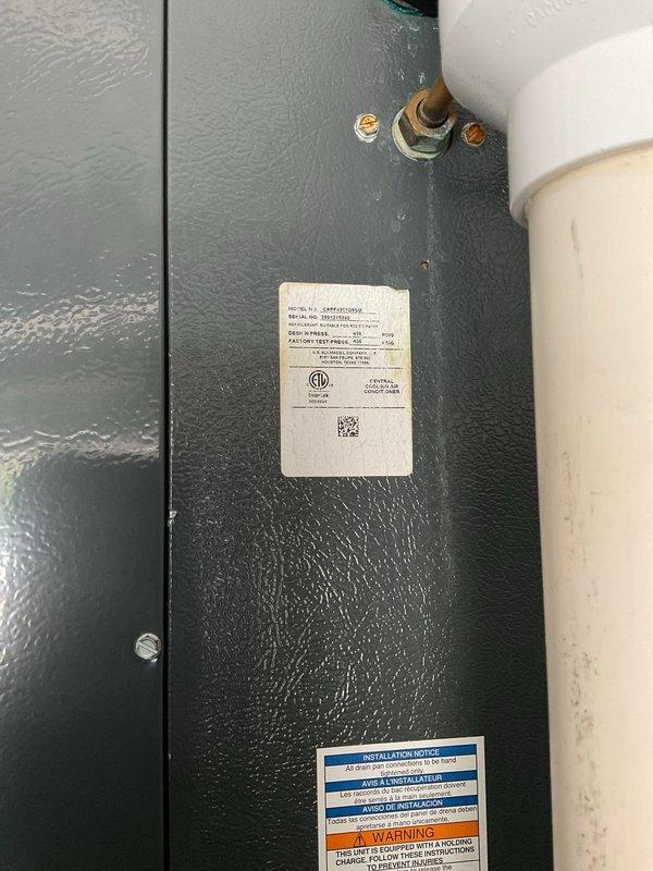 Completed annual first visit maintenance on 2-year-old Goodman HVAC system as part of Gold Level membership enrollment. Performed comprehensive inspection of outdoor condensing unit, verified manufacturer specifications and proper labeling, documented equipment condition with photos, and confirmed 20x25x5 filter requirements for ongoing service schedule.
