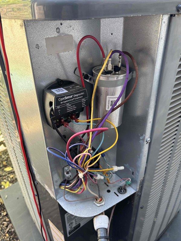 Completed second annual Platinum Level planned maintenance on dual 3-year-old HVAC systems. Performed comprehensive inspection of both units, including static pressure measurements reading 482 CFM, electrical component verification of CoreSense diagnostics module and capacitor connections, and filter replacement with 16x25x5 and 20x25x5 media filters. All systems operating within normal parameters; customer due for service plan renewal.