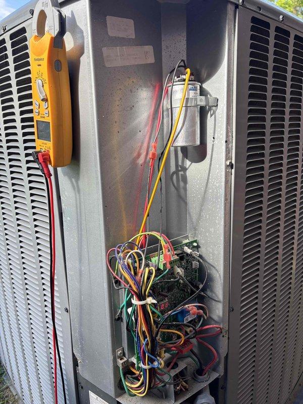 Completed second annual Platinum Level maintenance visit on a 7-year-old HVAC system. Replaced 24x25x5 air filter and performed comprehensive system inspection including electrical component testing using digital multimeter to verify proper voltage and amperage readings at the outdoor condensing unit. All electrical connections, capacitor function, and control board operations tested within manufacturer specifications, with system operating efficiently upon completion.
