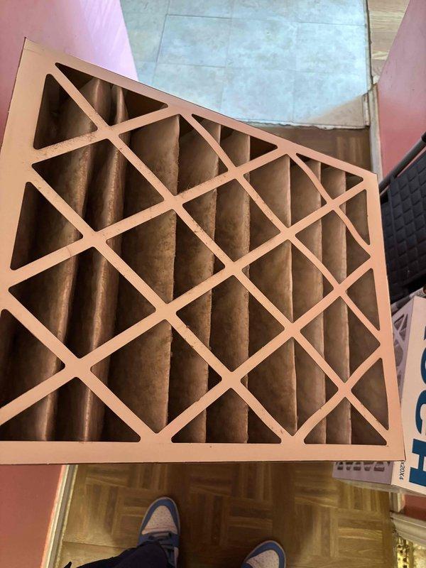 Completed monthly platinum-level maintenance on a 6-year-old HVAC system, which included replacing the 16x20x5 extended surface air filter with a new Koch Multi-Pleat unit. The filter featured a diagonal lattice cardboard frame design with pleated media for enhanced filtration efficiency. System was inspected and filter replacement was performed as part of the scheduled preventative maintenance program to ensure optimal air quality and equipment performance.