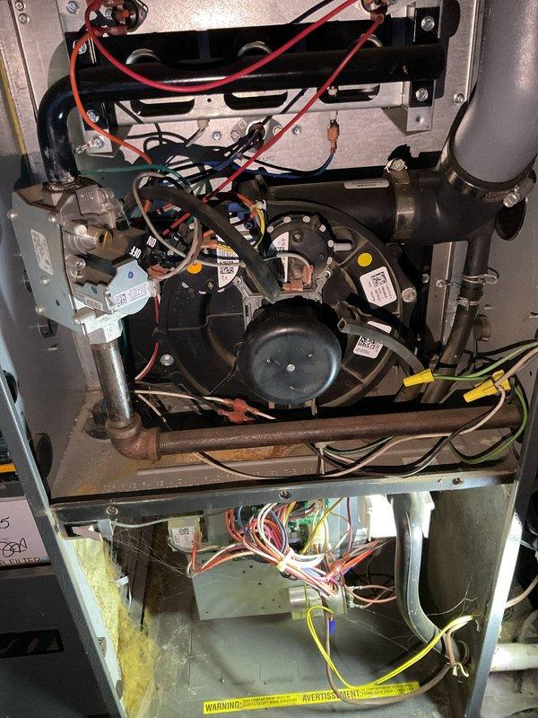 Completed annual Gold Level planned maintenance on a 5-year-old single HVAC system. Performed comprehensive inspection of air handler unit, examining blower motor assembly, electrical connections, and control wiring for proper operation and secure connections. Verified refrigerant lines and brass fittings showed no signs of leakage or deterioration. Inspected exterior condensing unit at building perimeter, noting accumulated organic debris and vegetation growth around base that was cleared to ensure proper airflow and prevent future obstruction. Replaced 16x20x5 air filter as part of routine maintenance protocol. All mechanical and electrical components operating within normal parameters upon completion of service.