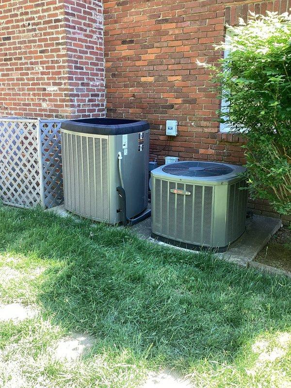 Completed first annual planned maintenance visit for new Gold Level customer with dual-system HVAC setup. Serviced upstairs unit (8 years old) and downstairs unit (5 years old), both located on exterior concrete pad. Performed comprehensive inspection of both outdoor condensing units, verified operational status of all components, and documented equipment conditions with photos. Replaced 18x20x1 air filter as part of routine maintenance protocol. Both systems operating within normal parameters at time of service completion.