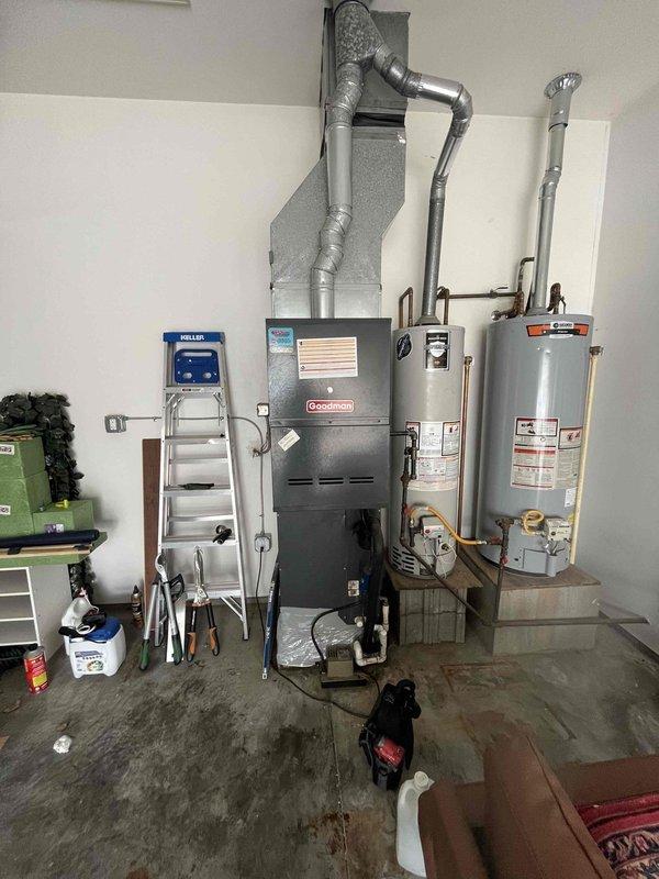 Completed annual Gold Level planned maintenance on residential HVAC system consisting of 7-year-old Goodman furnace and associated components. Performed comprehensive inspection of heating system, replaced air filter, verified thermostat operation and programming functionality, checked all safety controls, inspected ductwork connections, and documented system condition with photographs. All equipment operating within normal parameters at time of service.