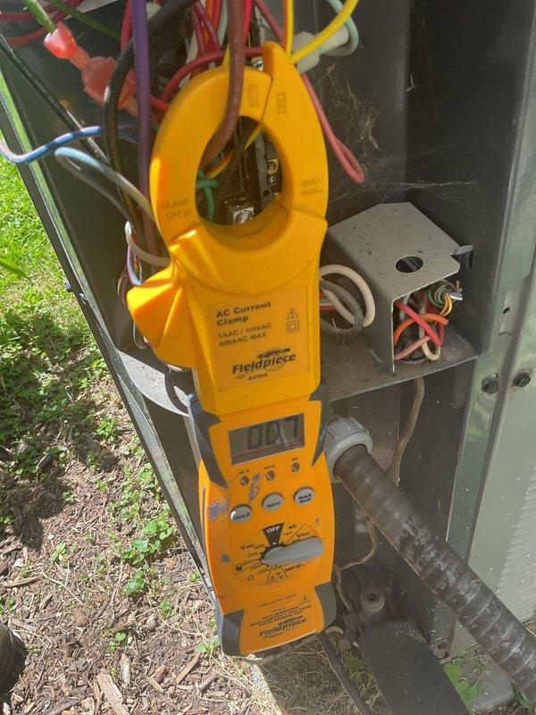 Completed annual planned maintenance on a 6-year-old HVAC system for a single-system residence with 16x25x4 filter size. Performed comprehensive system inspection including electrical current measurements at the outdoor unit using clamp meter, verified all electrical connections and components within acceptable operating parameters. Accessed indoor equipment via attic space to complete full system evaluation and routine maintenance procedures.