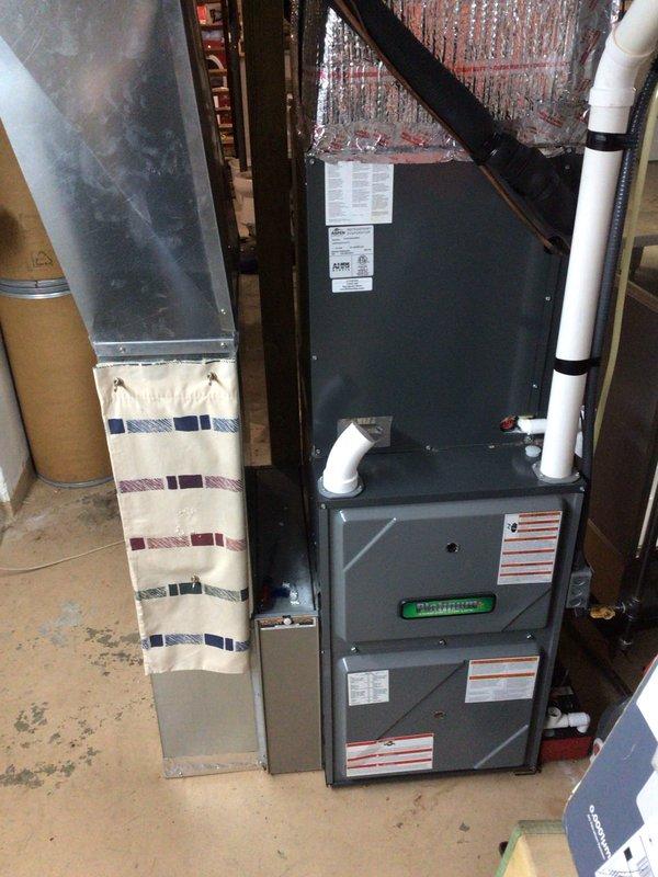 Completed Platinum Level maintenance on a 4-year-old residential HVAC system with 20x25x5 filter specification. Performed comprehensive inspection of furnace unit, ductwork, and associated components including PVC condensate drain lines and plenum assembly. Verified proper system operation and documented equipment condition with photographic records per maintenance protocol standards.