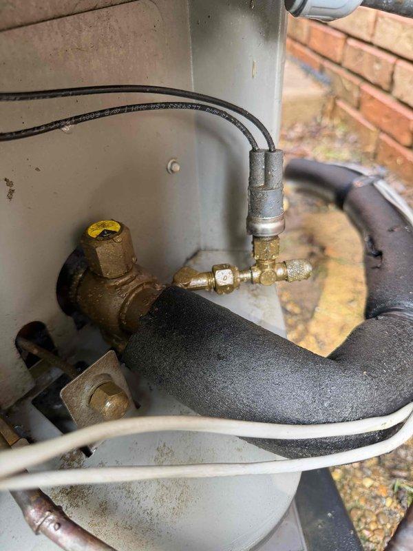 Completed second annual Platinum Level maintenance on 1-year-old HVAC system. Performed comprehensive system inspection including refrigerant pressure and temperature measurements using digital manifold gauges. Verified system operation and documented readings showing temperatures of 110.3°F and 316.8°F at test points. Replaced 20x25x5 air filter as part of routine maintenance protocol. Inspected exterior plumbing connections, valves, and insulated refrigerant lines for proper operation and integrity. All components found in good working condition with no immediate concerns identified. Noted that refrigerant charge verification should be rechecked during warmer ambient conditions for optimal accuracy. Renewed annual maintenance agreement and collected payment for service contract continuation.