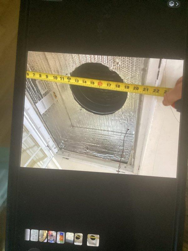 Responded to service call for attic HVAC system that was previously reported low on refrigerant but inaccessible during initial visit. Accessed attic unit and conducted thorough system inspection, documenting significant ductwork deterioration with visible moisture damage, discoloration, and potential microbial growth on interior duct surfaces. Measured duct openings and assessed overall system condition, capturing photographic evidence of compromised ductwork integrity and contamination patterns throughout accessible areas. Completed comprehensive evaluation that was unable to be performed during original planned maintenance visit due to access constraints.