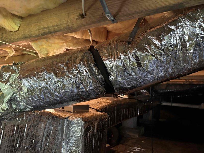 Replaced deteriorated flexible duct runs in crawl space with new insulated flex ductwork, properly securing all runs to floor joists with appropriate strapping and ensuring proper connections to existing HVAC system. All ductwork was installed to manufacturer specifications with adequate support and sealed connections to maintain system efficiency.