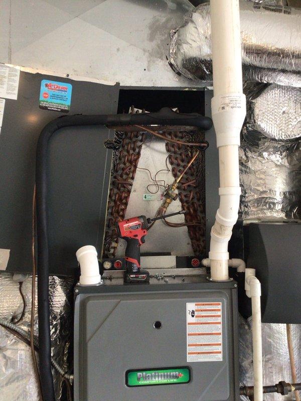 Responded to no-cooling complaint on 4-year-old multi-zone system with no airflow after downstairs zone was turned off. Upon inspection, discovered indoor evaporator coil exhibiting severe corrosion throughout copper coil surfaces, compromising system integrity and performance. Diagnosed failed evaporator coil as root cause of complete system failure. Tagged unit for warranty replacement of indoor evaporator coil and documented conditions with photographs for parts ordering and manufacturer claim processing.