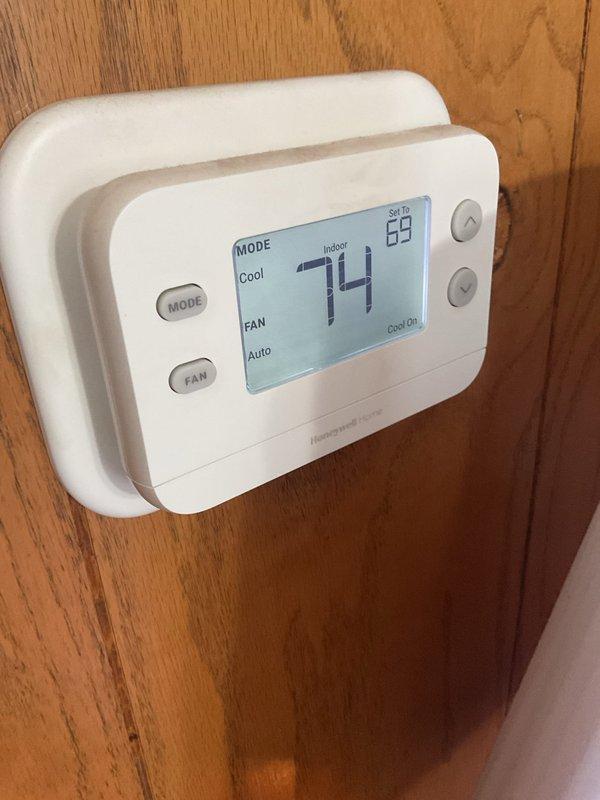 Completed Platinum Level planned maintenance on a 1-year-old single HVAC system. Performed comprehensive system inspection, replaced 16x20x5 filter, measured supply air temperature at floor register, and verified thermostat operation set to cooling mode at 74 degrees with auto fan setting. All components operating within normal parameters.