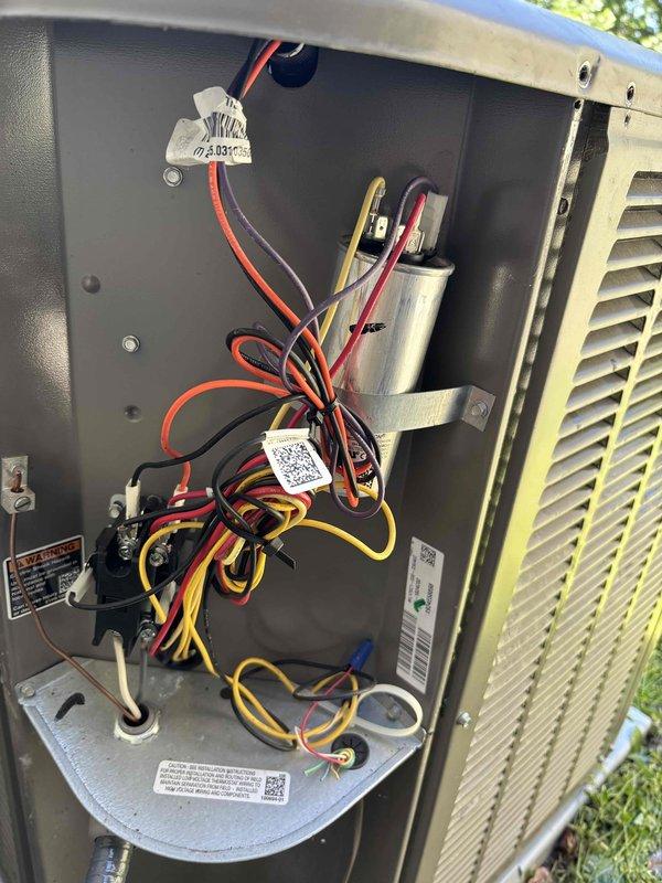 Completed annual Platinum Level maintenance on a 1-year-old HVAC system during the first scheduled visit. Performed comprehensive system inspection including temperature diagnostics at supply registers, verified proper airflow through vents, and accessed outdoor unit electrical compartment to inspect all wiring connections, capacitor, and internal components. Replaced 16x25x5 air filter and documented system performance with photographic evidence. All electrical connections were secure, capacitor tested within normal parameters, and system operating efficiently with no deficiencies noted.