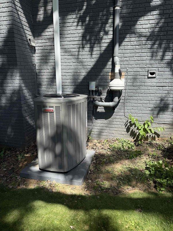 Completed installation of 3-ton, 18 SEER, 99% AFUE complete HVAC system with new ductwork including supply and return runs to upstairs master closet. Installed Lennox iHarmony zoning system with automatic dampers for two-zone climate control. System was evacuated, charged to manufacturer specifications, and verified operational with refrigerant manifold readings confirming proper superheat and subcool levels across all zones.