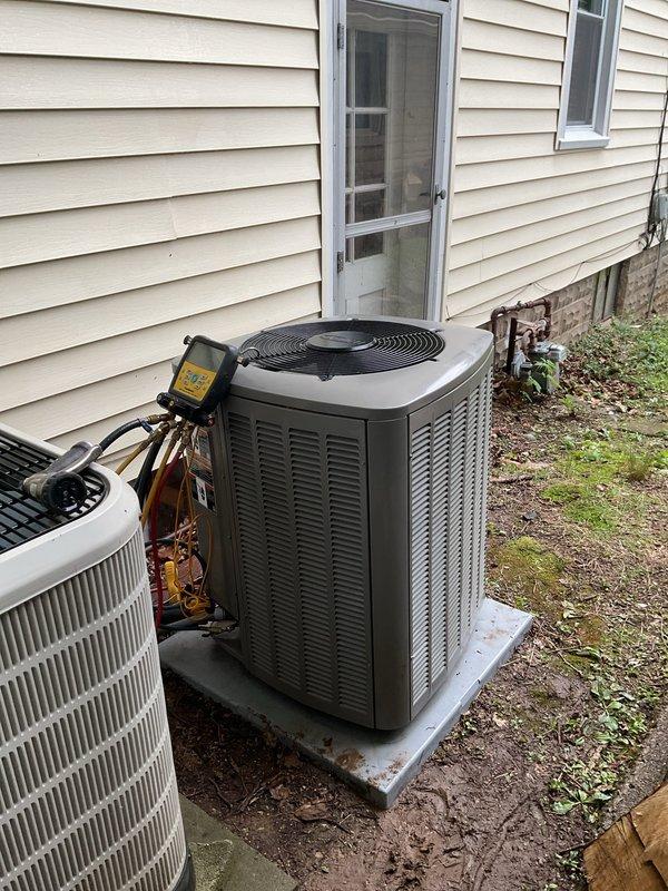 Completed annual AC tune-up on a 1-year-old residential cooling system that was operating properly upon arrival. Performed routine preventive maintenance on both the outdoor condensing unit and indoor air handler, including inspection of refrigerant lines, electrical connections, and all major components. System tested and confirmed to be functioning within manufacturer specifications with no issues identified.