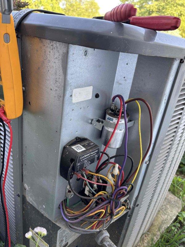 Completed platinum-level preventive maintenance on a 7-year-old single-system residential HVAC unit during the first scheduled visit. Performed comprehensive inspection of outdoor condensing unit, including removal of access panel to examine electrical components and capacitor operation. Verified proper capacitor function and electrical connections, with all wiring harnesses secure and properly routed. Measured and recorded amperage draw of 3.4 amps, which falls within normal operating parameters for the system. Cleaned interior surfaces of outdoor unit, removing accumulated dirt and debris from components. Inspected all accessible mechanical and electrical components for signs of wear or deterioration. Replaced 16x25x5 air filter as part of scheduled maintenance protocol. All system components operating within manufacturer specifications at time of service completion.
