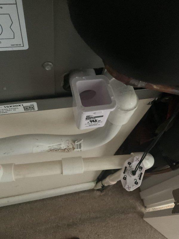 Responded to no-cool call on 11-month-old upstairs Lennox system. Upon arrival, found thermostat powered on and functioning normally, displaying 85° current temperature with system set to cool to 68°. Inspected air handler and discovered severely restricted airflow due to completely clogged 15x20x1 air filter. Removed and replaced dirty filter with new filter. Verified proper airflow restoration through supply vents and confirmed system cooling operation. System returned to normal operation with adequate airflow and proper cooling cycle.