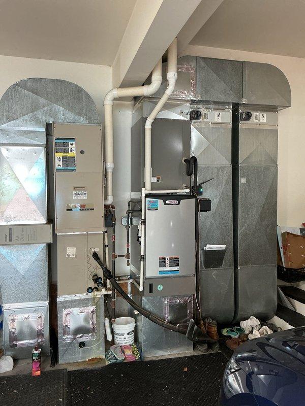 Completed annual second visit Platinum Level maintenance on a 2-year-old single HVAC system. Serviced indoor air handler and furnace unit located in attic space, replaced 20x25x5 filter, inspected all mechanical connections and ductwork, and verified proper operation of outdoor condensing unit. All components found operating within normal parameters with no issues identified.