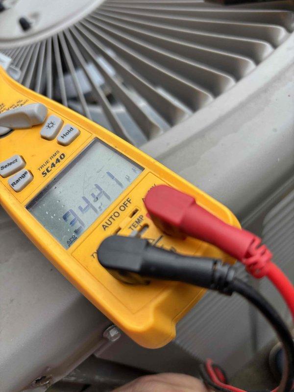 Completed planned maintenance on 4-year-old HVAC system during first service visit. Performed electrical diagnostics using digital multimeter to verify system performance and measured temperature differential across heat exchanger coils, recording 72°F reading. Inspected 16x25x5 filter and verified proper system operation with all components functioning within normal parameters.