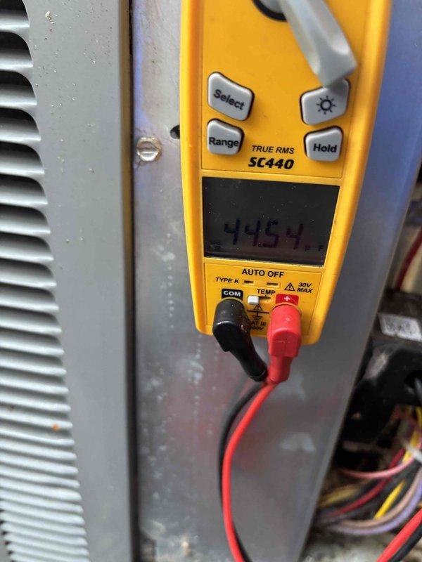Completed annual Platinum Level maintenance on an 8-year-old HVAC system during the second visit of the service cycle. Performed comprehensive system diagnostics including amperage testing which measured 44.64 amps and temperature readings of 55.8 degrees at critical system points. Replaced 20x20x5 air filter and conducted full inspection of electrical components, ductwork insulation, and mechanical systems. All measurements recorded within normal operating parameters. System approved for continued operation and membership renewal processed for upcoming service year.
