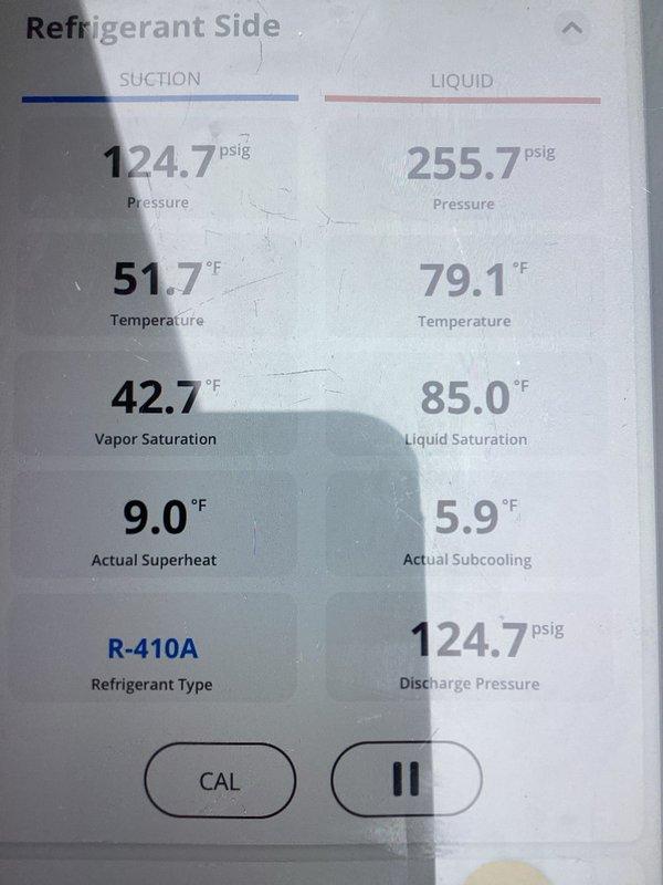 Completed annual Platinum Level maintenance on 3-year-old HVAC system. Accessed property through back door per customer instructions and began inspection with outdoor unit. Performed comprehensive system evaluation including refrigerant analysis using digital gauges, confirming R-410A charge levels with suction pressure at 124.7 psig, liquid pressure at 255.7 psig, superheat at 9.0°F, and subcooling at 5.9°F. Measured and recorded ambient and operational temperatures with calibrated instruments showing 71.8°F readings. Replaced 20x25x5 air filter and completed all Platinum Level service checklist items for both indoor and outdoor components. System operating within manufacturer specifications. This represents the second annual visit; customer due for renewal.