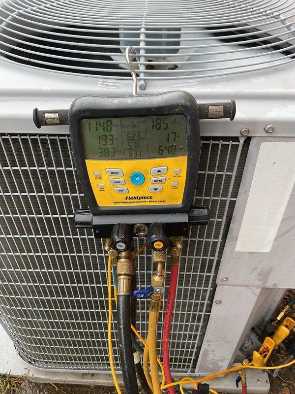 # HVAC Maintenance Report

Completed second annual Gold Level planned maintenance visit on a 10-year-old single-system residential HVAC installation. Performed comprehensive diagnostic testing on outdoor condenser unit using digital manifold gauges, measuring refrigerant pressures and temperatures across the system. Inspected Carrier furnace unit in mechanical room, verified proper operation of all components, and checked venting system integrity. All equipment operating within manufacturer specifications with no deficiencies noted.