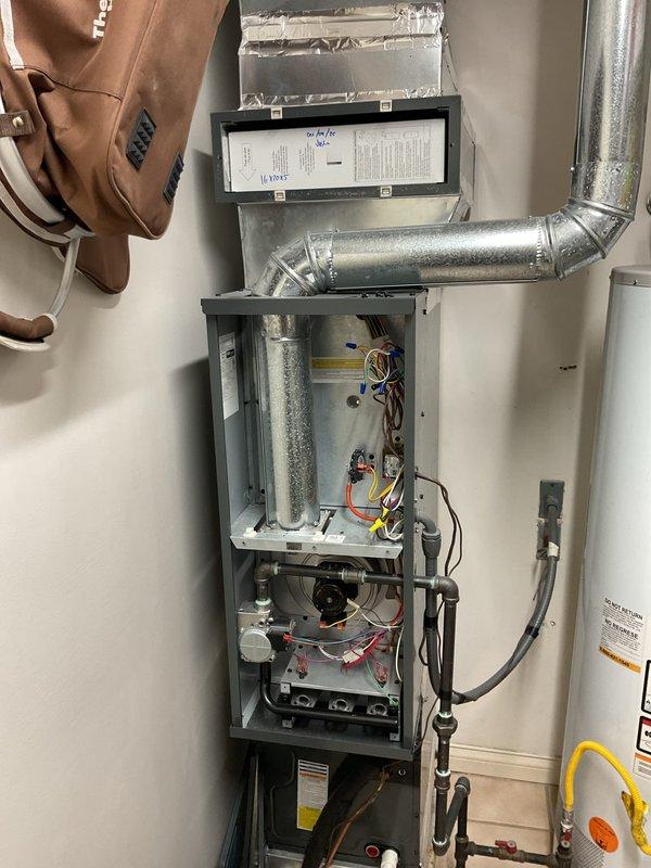 Completed Platinum Level annual maintenance on a 4-year-old HVAC system during the second renewal visit. Performed comprehensive inspection of furnace and associated components, including verification of all electrical connections, mechanical components, and ductwork integrity. Replaced 16x20x5 air filter, checked system operation, and documented equipment condition with photographs to ensure system continues operating at optimal efficiency.