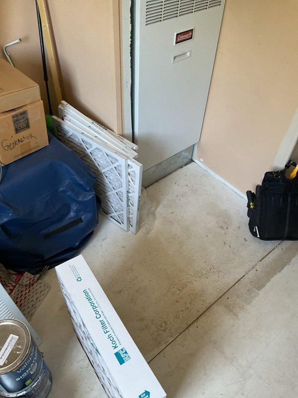 Completed monthly platinum-level preventive maintenance on a 2-year-old Coleman HVAC system. Replaced 20x20x1 and 20x20x4 air filters, inspected air handler operation, and verified proper airflow throughout the system. Supply air temperature measured at 74.93°F at floor register, confirming adequate system performance and proper heating operation.
