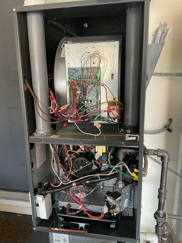 Completed monthly Platinum Level maintenance on a 4-year-old HVAC system. Accessed furnace cabinet, inspected all internal mechanical and electrical components including control board, wiring connections, blower motor assembly, and associated electrical systems. Replaced 16x20x5 air filter per maintenance schedule. Verified proper operation of all system components, checked electrical connections and circuit boards for secure mounting and proper function. Inspected ductwork connections, condensate management system, and associated plumbing. All equipment found operating within normal parameters with no immediate service needs identified. System ready for continued operation until next scheduled monthly maintenance visit.