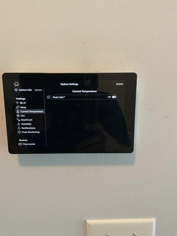 Completed annual platinum-level preventive maintenance on single HVAC system installed in March 2024. Performed comprehensive inspection and service of all system components per manufacturer specifications. Verified thermostat programming and Wi-Fi connectivity status, confirming proper communication with smart home network (SpectrumSetup-X) and mobile device integration. Tested "Feels Like" temperature feature settings and reviewed system configuration menu including fan operation, heat/cool modes, humidity controls, and notification preferences. Collected filter size information for future service requirements. All equipment operating within normal parameters with no deficiencies noted at time of service.