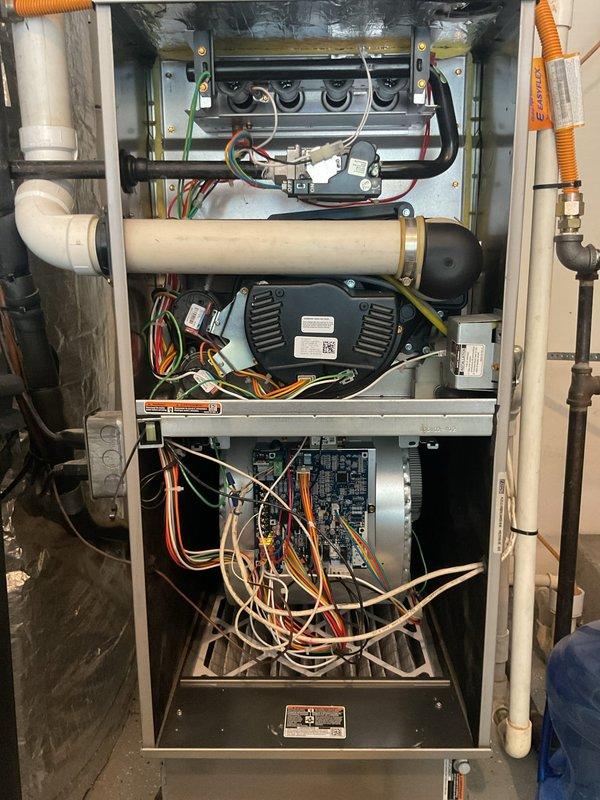 Completed first annual Gold Level planned maintenance visit on two 6-year-old HVAC systems. Performed comprehensive inspection of both furnace units, including interior components, heat exchangers, blower assemblies, electrical connections, and control boards. Replaced 20x25x5 filters on both systems. Verified proper operation of all mechanical and electrical components, inspected wiring connections throughout both units, and confirmed condensate drainage and venting systems are functioning correctly.