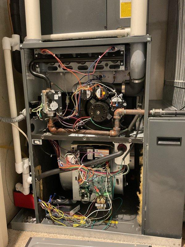 Completed first annual Gold Level planned maintenance visit on two 6-year-old HVAC systems. Performed comprehensive inspection of both furnace units, including interior components, heat exchangers, blower assemblies, electrical connections, and control boards. Replaced 20x25x5 filters on both systems. Verified proper operation of all mechanical and electrical components, inspected wiring connections throughout both units, and confirmed condensate drainage and venting systems are functioning correctly.