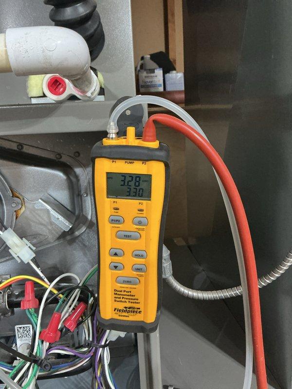 Completed annual planned maintenance on 8-month-old Lennox HVAC system including furnace and air handler. Performed comprehensive system diagnostics using dual port manometer to verify refrigerant pressures and system performance, recording readings within normal operating parameters. Inspected all electrical connections, wiring harnesses, and control components for proper operation. Replaced 16x25x5 air filter and verified airflow through system. Conducted visual inspection of condensate drain lines, PVC piping, and flexible ductwork connections. All components functioning properly with no issues identified during this first annual maintenance visit.