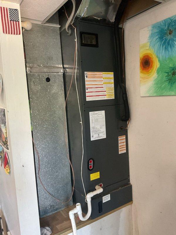 Completed monthly platinum level preventive maintenance on residential HVAC system, including inspection of air handler unit and associated components. Replaced 16x20x5 air filter, verified proper drainage operation through condensate lines, and confirmed all manufacturer labels and safety documentation remain clearly visible and legible on equipment. All system components operating within normal parameters with no deficiencies noted.